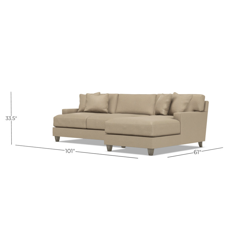 Mila 2-Piece Fabric Sectional, Tan Polyester, Right Hand Facing, 33.5" H x 101" W x 61" D