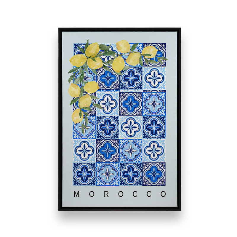 Impression sur toile marocaine Tile and Lemon, H 12,75 po x l 8,75 po, Noir satiné