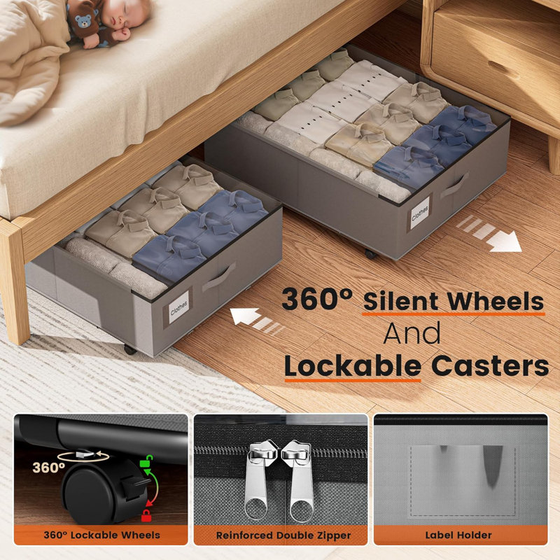 XXXL 100L Under Bed Storage with Wheels, Rolling Storage Containers with Support & Clear Lid