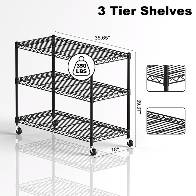 Nyakume 35.65'' W Metal Shelving Unit with Wheels