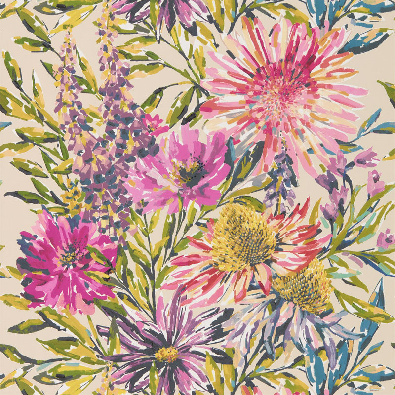 Floreale Wallpaper, Tangerine/Fuchsia