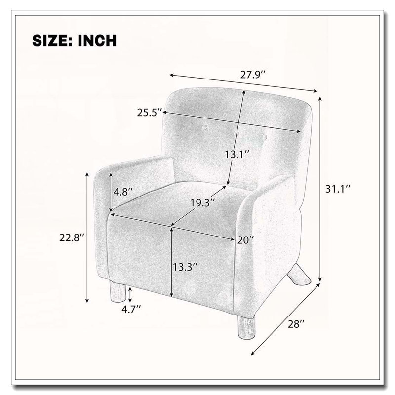 Fauteuil d'appoint moderne avec dossier capitonné et pieds en bois, Lin rouge