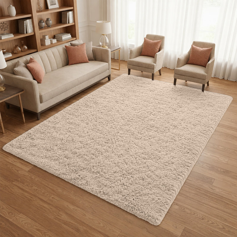 Machine Tufted High Pile Shag Area Rug(Ultra Soft & Fluffy), Rectangle 120 x 170 cm, Beige