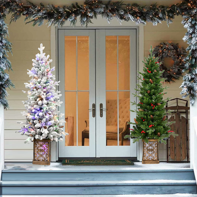 Arbre de Noël festif de 4 pi avec 100 lumières à DEL multicolores, 396 pointes, baies rouges, pin et baies réalistes à base scintillante et baies en PE / branches, pot à paillettes décoratif