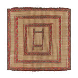 Vintage Square Tuareg Mat In Red And Green Tribal Geometric Patterns