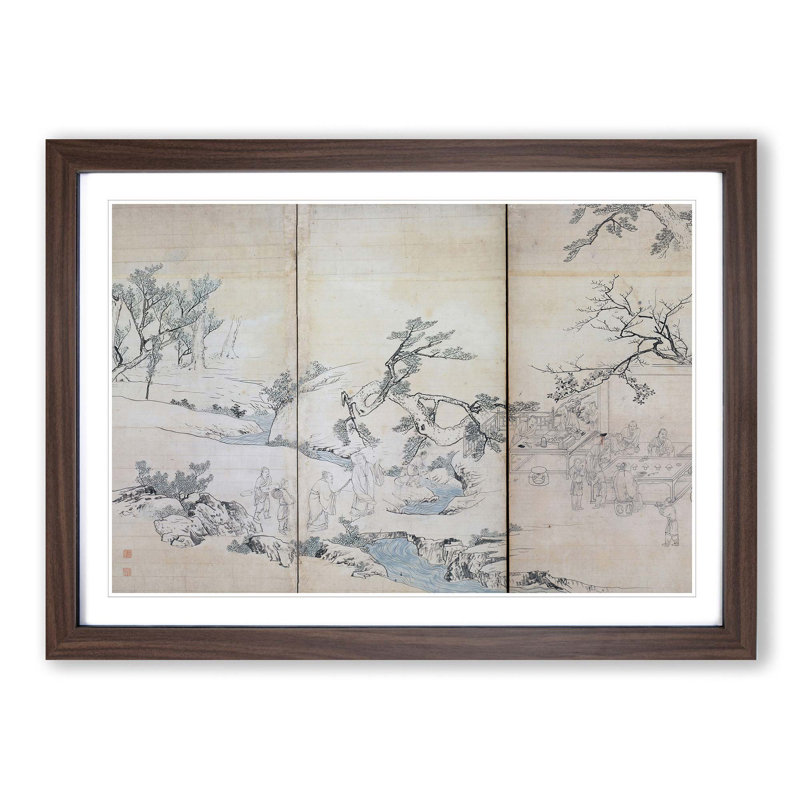 Gathering in the Orchid Pavilion by Maruyama Okyo - Picture Frame Painting Print, 27cm H x 36cm W x 2cm D, Walnut Framed