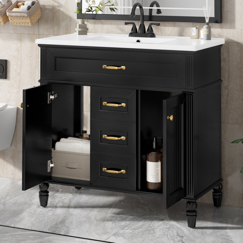 Meuble-lavabo 36 po avec lavabo en céramique, Noir