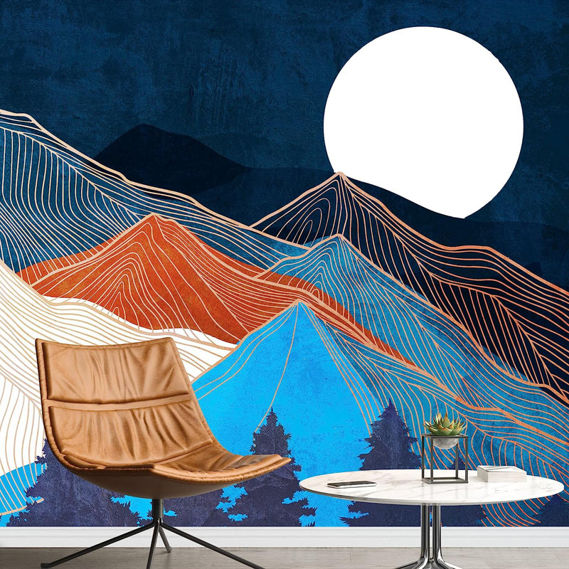 Murale à peindre aquarelle granit montagne forêt, L 66 po x l 96 po