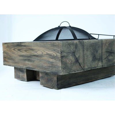Magnesium Oxide Fire Pit With Rustic Wood Grain - 14.77Lb Weight, 26.93In Depth, 24.8In Width, 18.35In Height, Antique Dark Grey, Outdoor Heating Elegant Finish 14.77Lb, Use