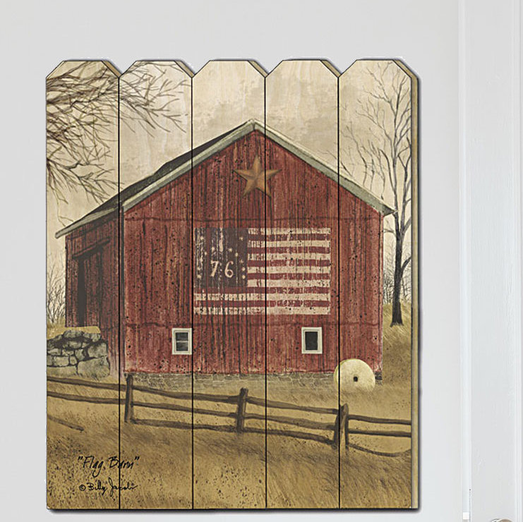 « flag grange », impression sur bois