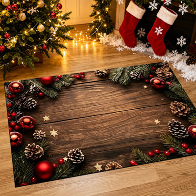 Non-Slip Indoor Outdoor Christmas Door Mat, 20"x32",Red Horses Holly Art