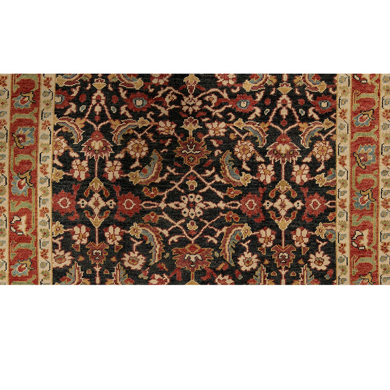 Tapis bleu marine / rouge / brun en laine noué à la main de conception unique 8 pi 10 po x 11 pi 9 po