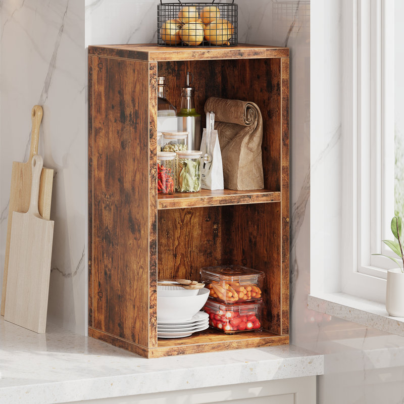 Wooden Bookshelf, Cube Storage Shelf, Floor Organizer for Bedroom, Living Room, (2 Shelves) 23.62"H x 11.81"W x 9.45"D, Brown