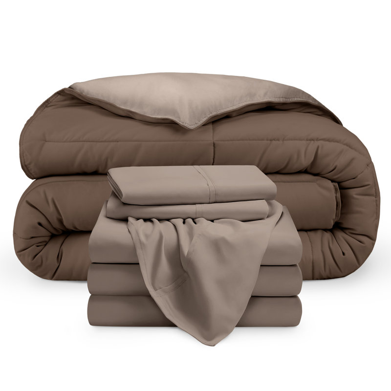 Microfiber Reversible Bed-In-A-Bag, Cocoa/Taupe Grey, Taupe, Split King Comforter + 2 Pillowcases