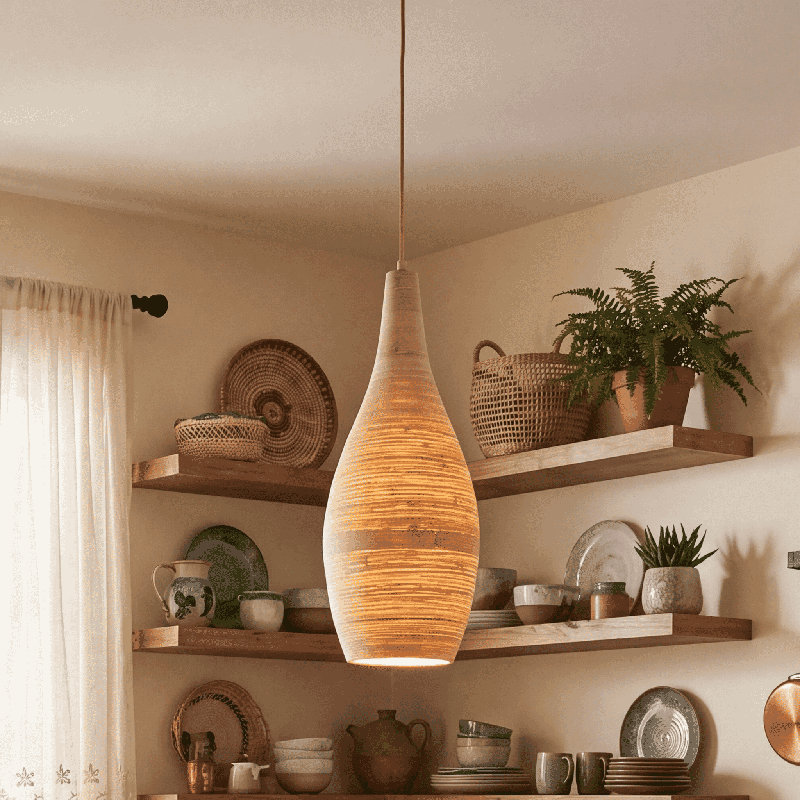 Luminaire suspendu 1 lumière Savoy House Jean en bambou naturel