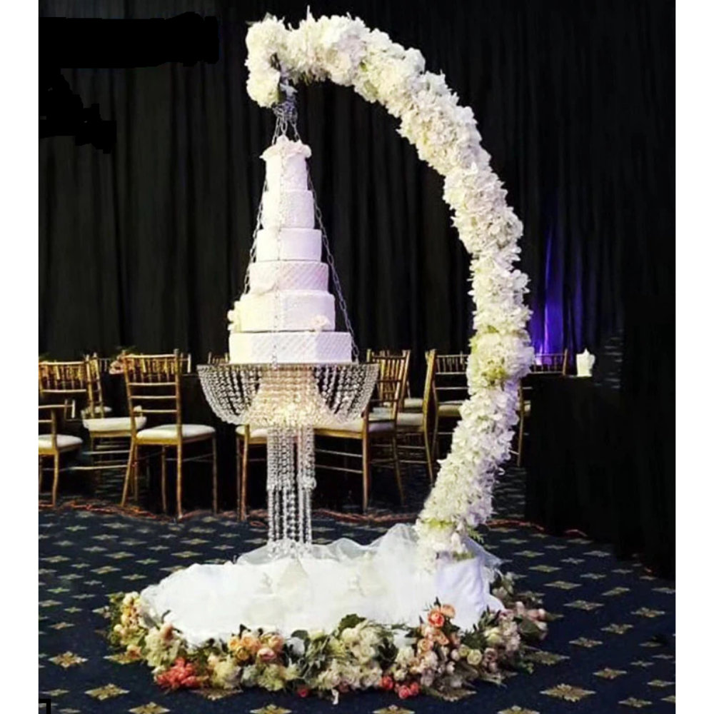 Elegant Wedding Cake with Cake Stand, Decorative Letters and Flower  Arrangement