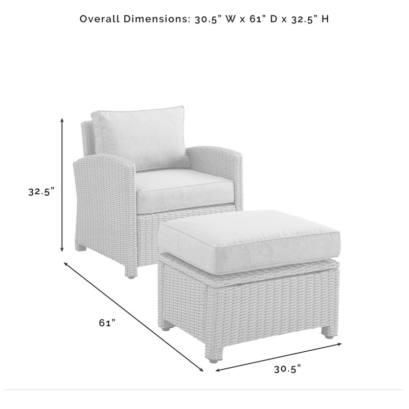 Wicker Outdoor Lounge Chair with Ottoman, Brown, Beige