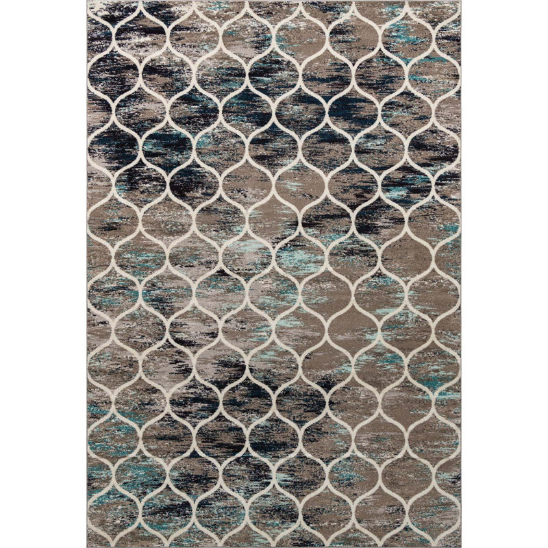 Tapis géométrique Llanet, Bleu multicolore, Rectangle 10 pi x 16 pi 5 po