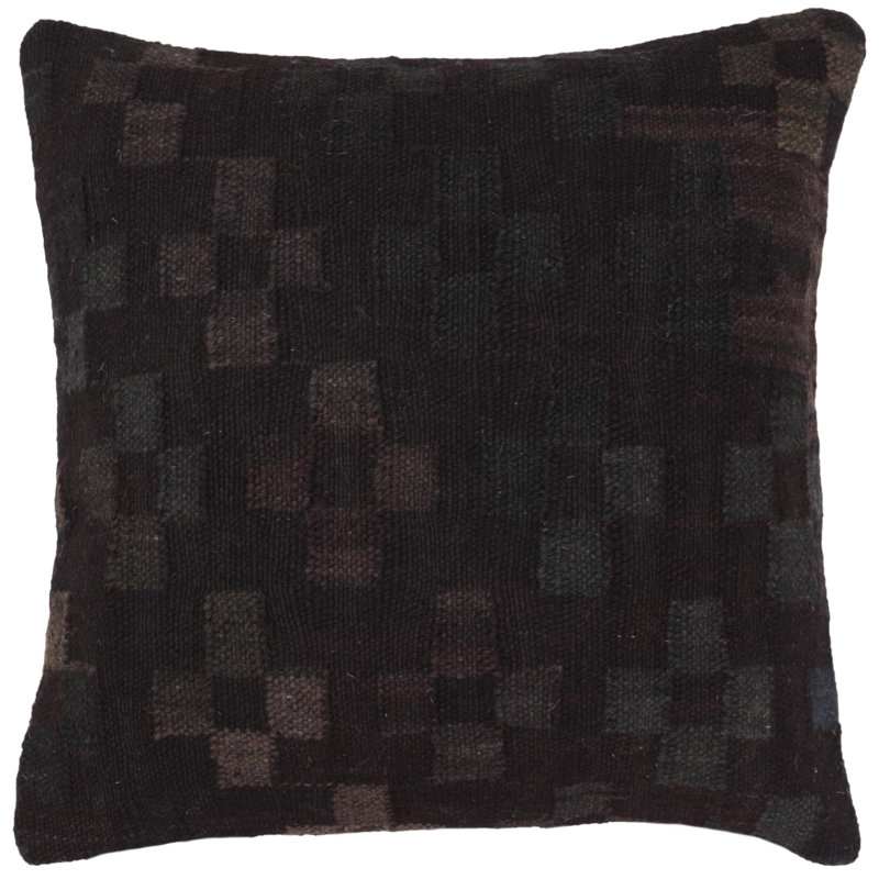 Housse et insert de coussin carré 100% laine, Noir / vert / mauve / brun