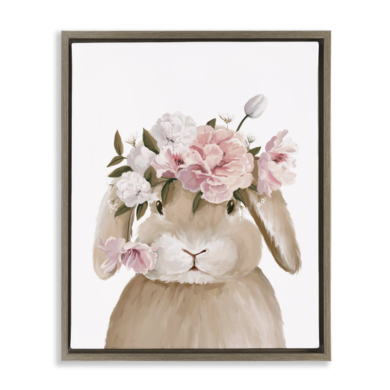 Cadre flottant Soft Bunny & Flowers, design par Anna Lischenko, H 31 po x l 25 po, Cadre flottant orme Montalcino