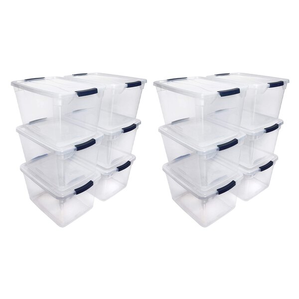Rubbermaid 71 Qt. Cleverstore Clear Bundle with Tray Inserts, Pack of 4,  Clear Plastic Storage Bins with Built-In Handles to Maximize Storage, Great