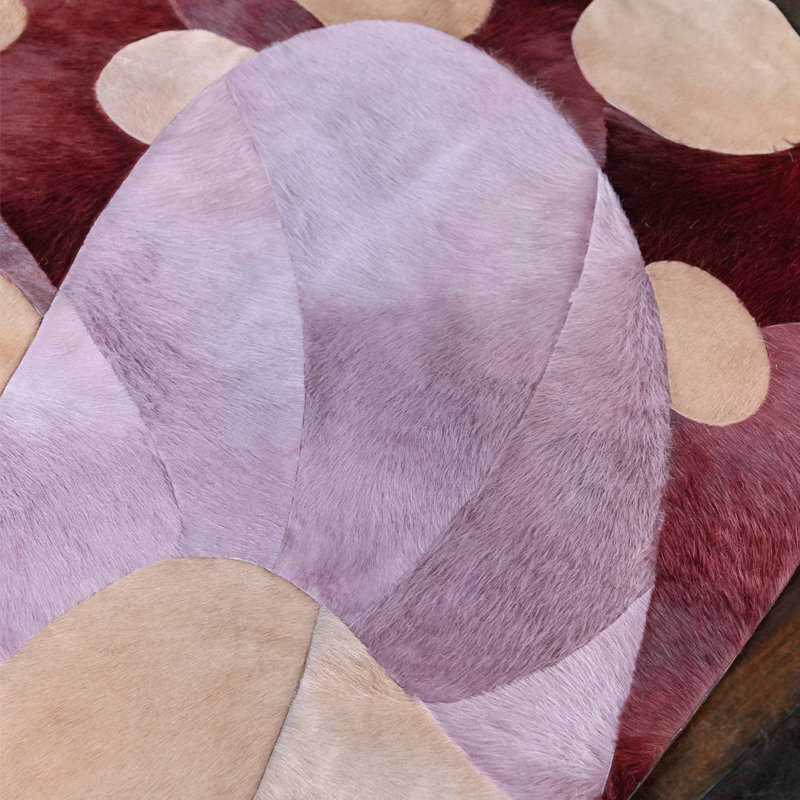 Funghi Cowhide Polka Dots Area Rug in Red/Pink/Nude, Slice/Wedge 9' x 12'