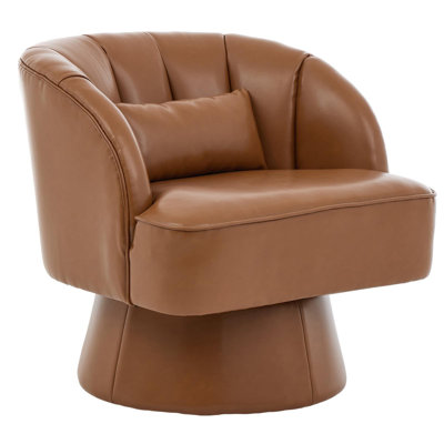 360° Swivel PU Barrel Chair, Mid-Century Modern Accent Armchair for Living Room, Bedroom & Small Spaces