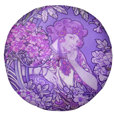 Coussin de plancher alphonse mucha femme entre les fleurs