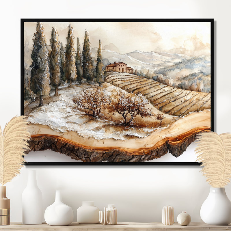 Dinardo - vignoble, art mural, H 16 po x l 32 po, Impression encadrée flottante, Noir, noir, noir, noir