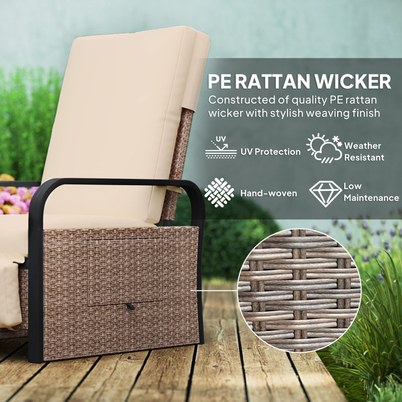 Wicker Outdoor Lounge Chair, Khaki, Black/Brown