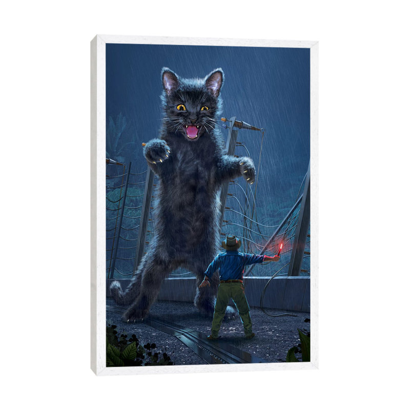 Jurassic Kitty by Vincent Hie - Painting on Canvas, 101.6 cm H x 66.04 cm W, White Framed Canvas