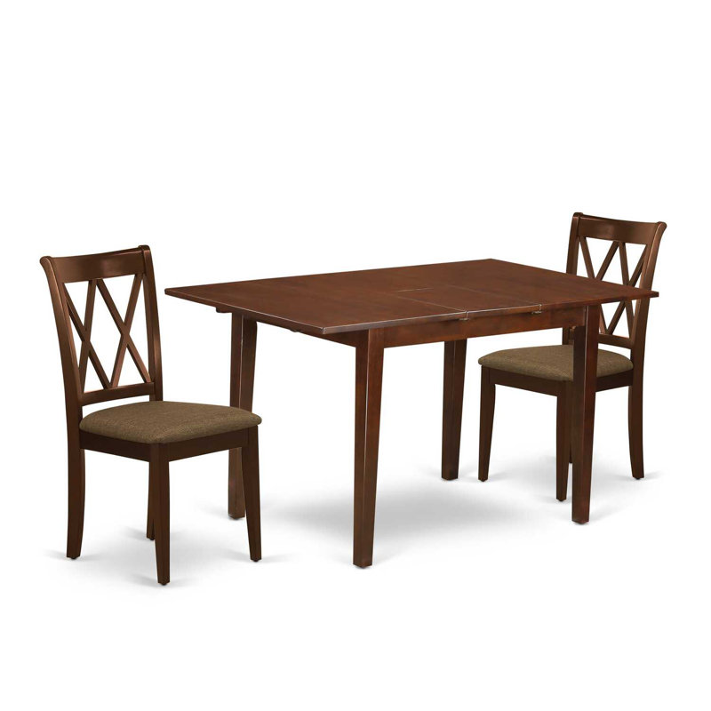 Ensemble de salle à manger Mcbeth, Linen Fabric, Mahogany, 3 pièces : 1 table, 2 chaises