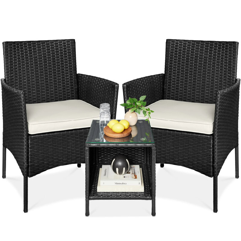 Patio Bistro Set, Black, White Sand