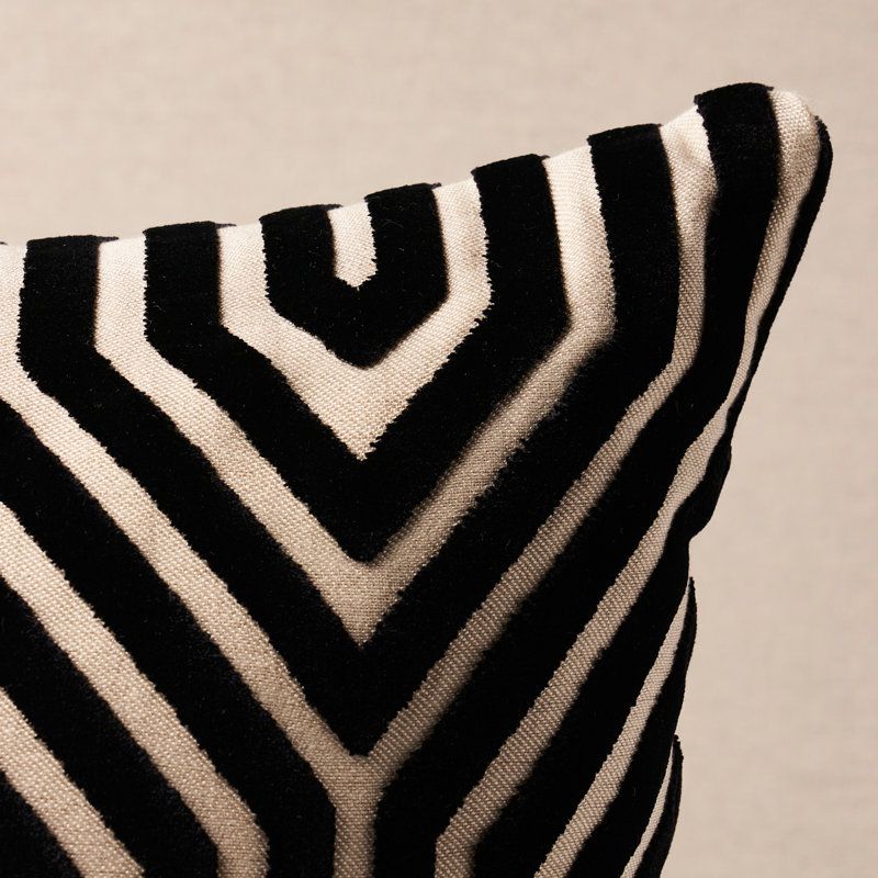 Schumacher x Mary Mcdonald Vanderbilt Velvet Pillow, 18" x 18", Black Geometric