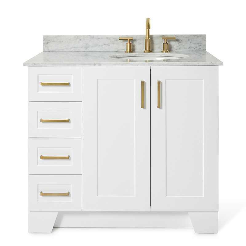 ARIEL TAYLOR 37 IN RIGHT OFFSET SINGLE OVAL SINK VANITY, White, Right, Oval 