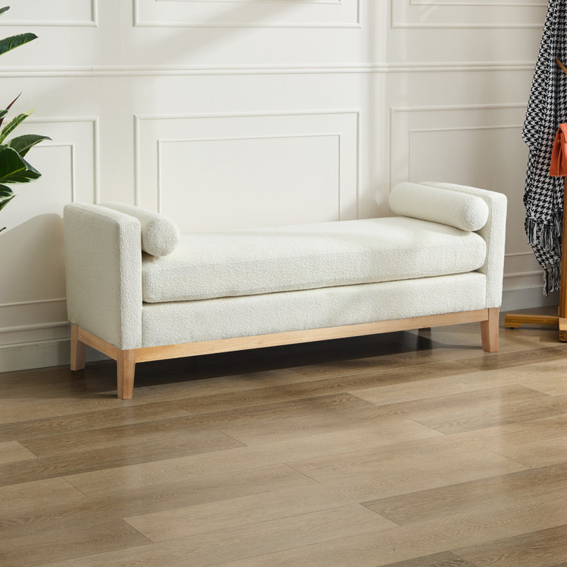Saakshi 66.32'' W Upholstered Bench, Natural, Ivory
