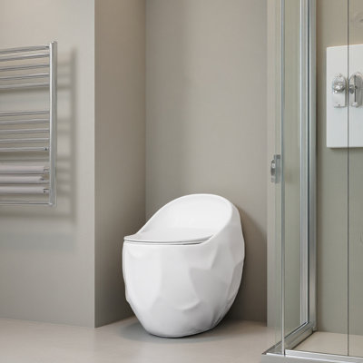 Toilette moderne en forme d'œuf - 1 pièce, 1,28 GPF, chasse simple, blanc brillant, conception écoénergétique