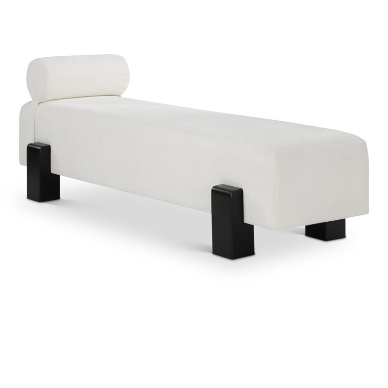 Edison Chenille Fabric Upholstered Bench, Cream Chenille Fabric / Black Finish