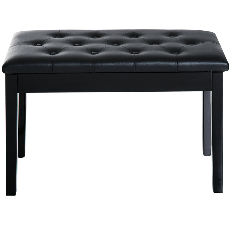 Faux Leather Upholstered Piano Seat With Wooden Frame - Black Duet Version Chair Cushion And Construction For Duets