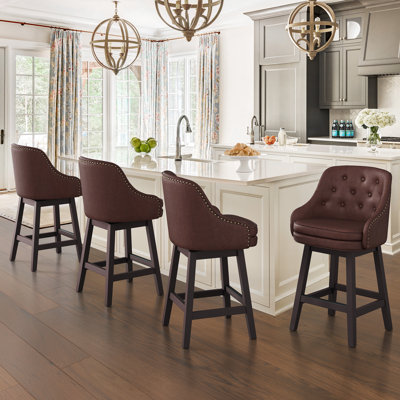 Chela Vigen Upholstered Button-Tufted Barstool with Solid Wood Frame