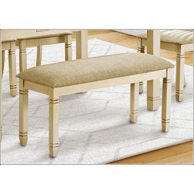 Banc, 41 po rectangulaire, cuisine, salle à manger, entrée, chambre à coucher, revêtement, bois, bois massif blanc antique, tissu d'aspect lin, transitionnel