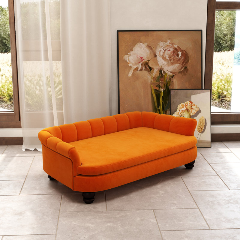 Upholstered Velvet Pet Bed, Orange