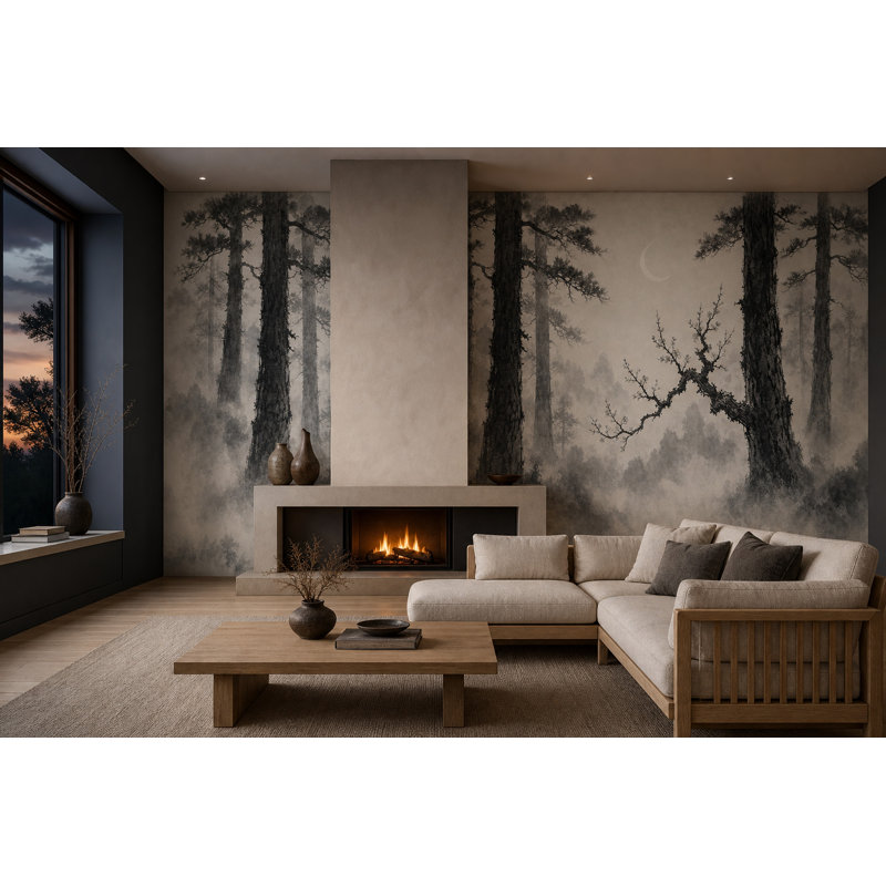 Papier peint Misty Forest Cloudy Sky, 120 po x 96 po, Peler et coller