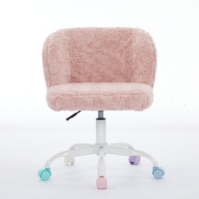 Furniture Office Chair,Artificial rabbit hair Home Office Chair with Metal Base,Adjustable Desk Chair Swivel Office Chair,Vanity Chair by George Oliver
