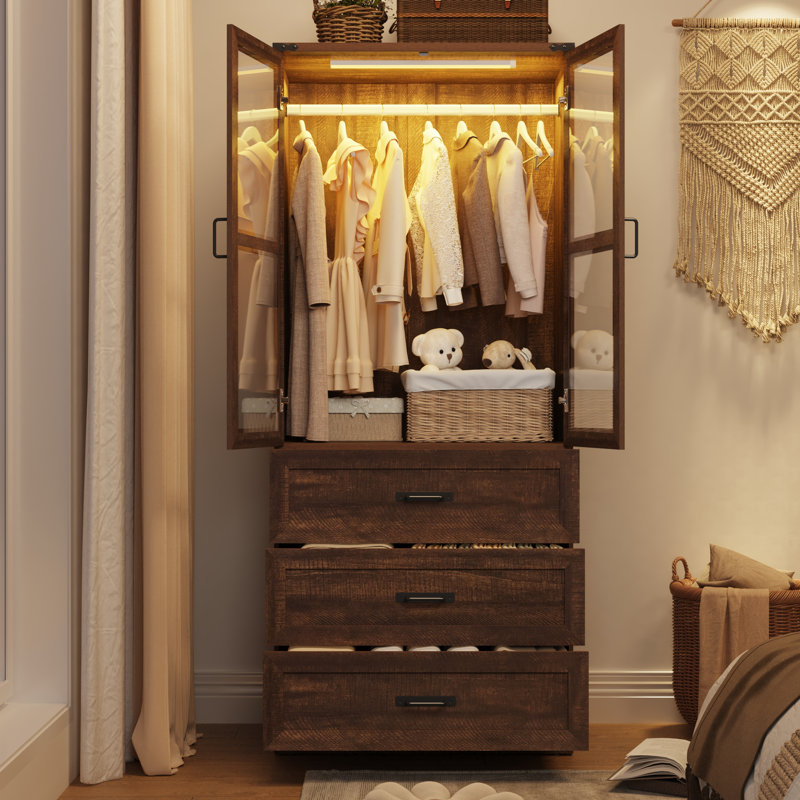 Armoire-penderie à porte en verre Farmhouse, Noyer