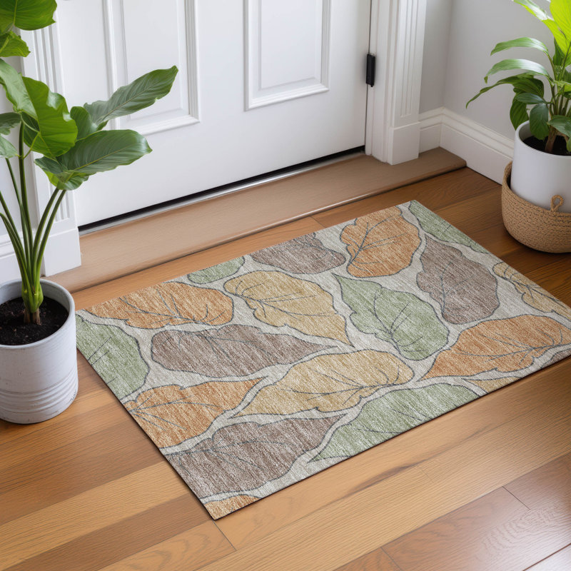 Machine Washable Indoor/Outdoor Braegger ACN2348 Botanical Rug, Rectangle 1'8" x 2'6"