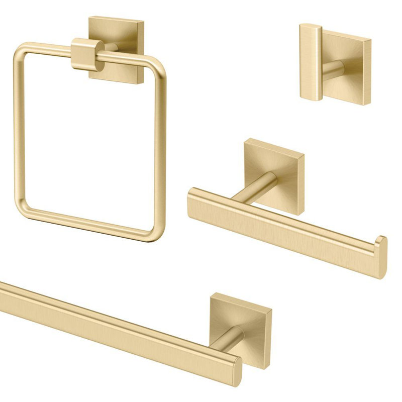 Elevate 4 - Piece Bathroom Hardware Set, Brushed Brass