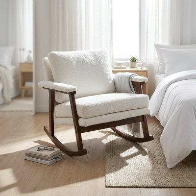 Chaise berçante d'appoint moderne rembourrée avec structure en bois pour le salon, la chambre à coucher ou la véranda