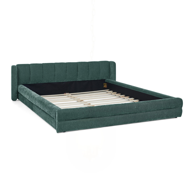 Structure de lit rembourrée avec tissu épais, Bleu / Vert