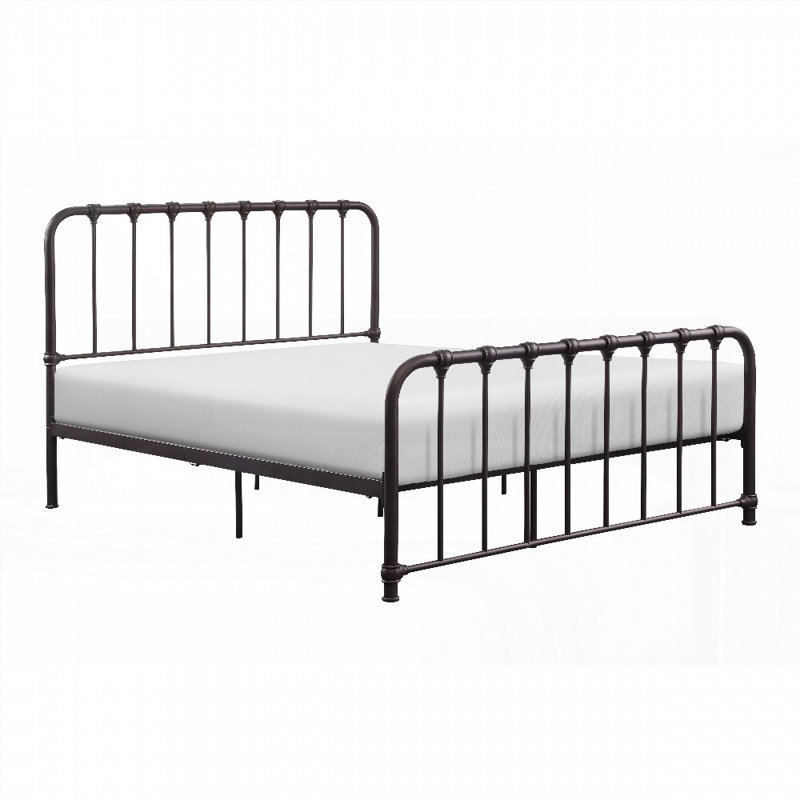 Lit double en métal au fini bronze foncé et sans sommier tapissier, H 56,5 po x 78 po x H 46 po, Lit double, bronze